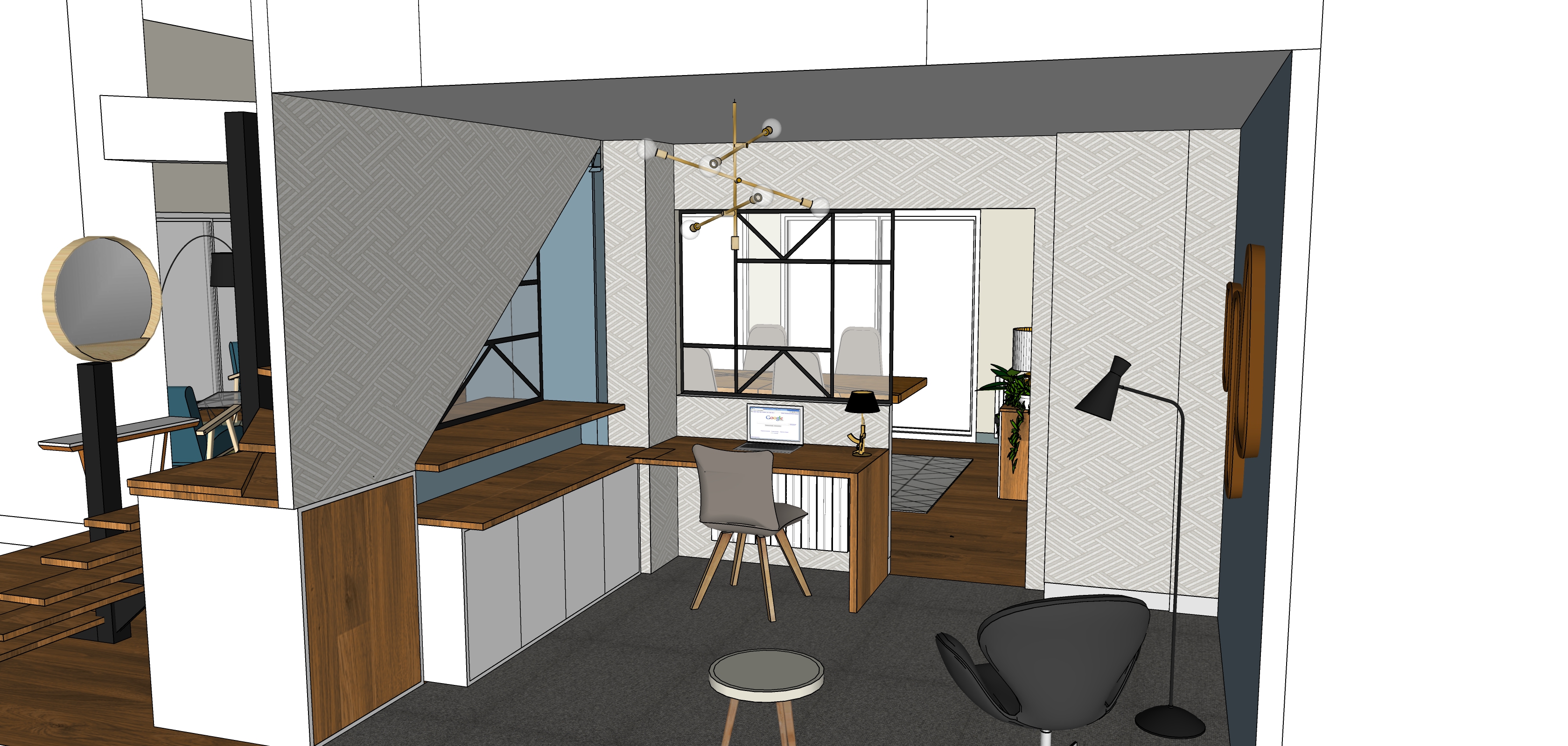 Bureau en chêne et laqué blanc